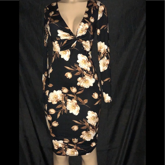 cream long sleeve bodycon dress